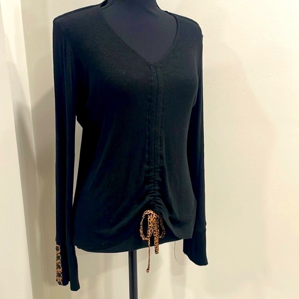 Hem & Thread Black Leopard tie top Size S